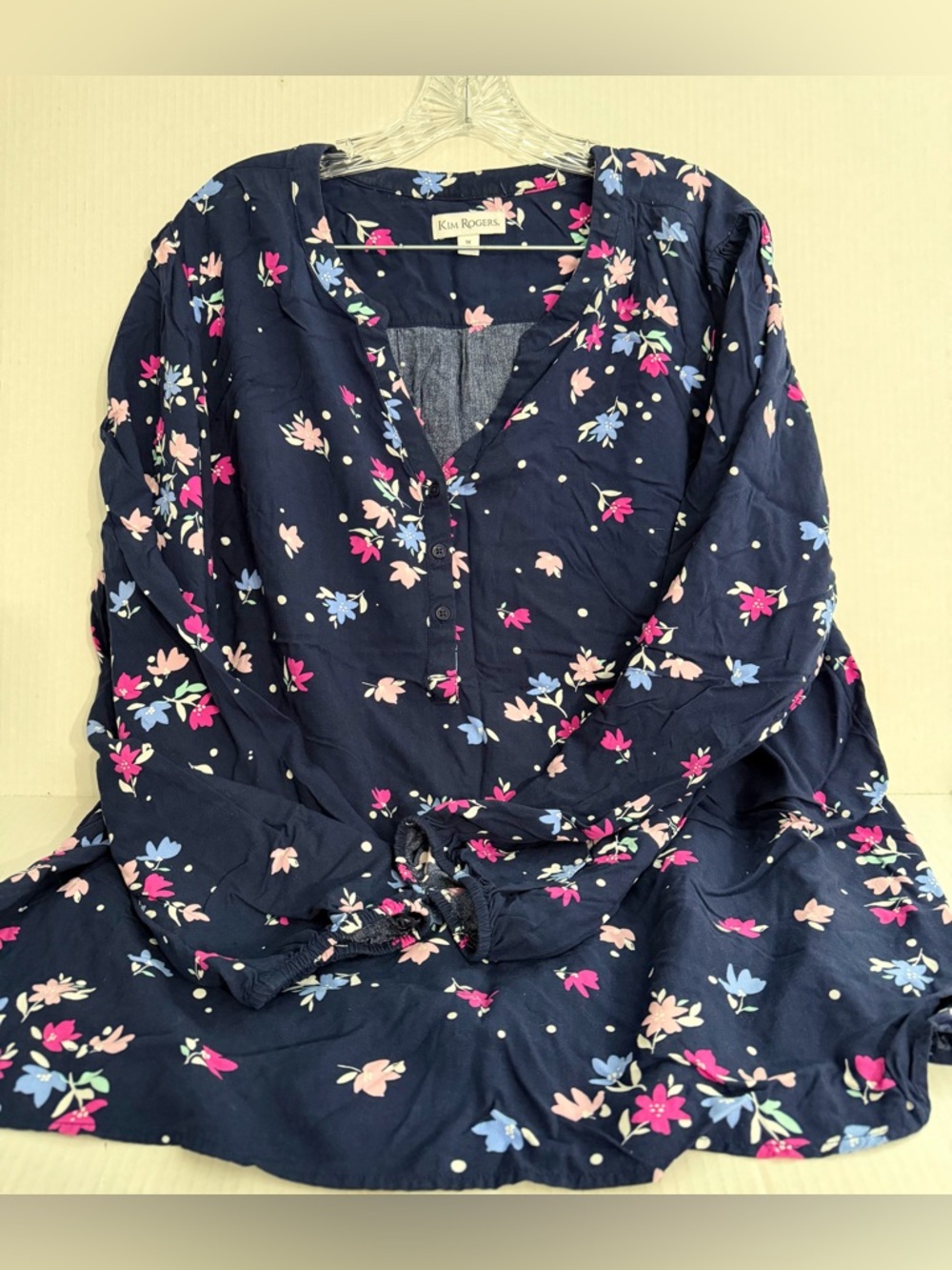 Kim Rogers Navy Floral Print Blouse
